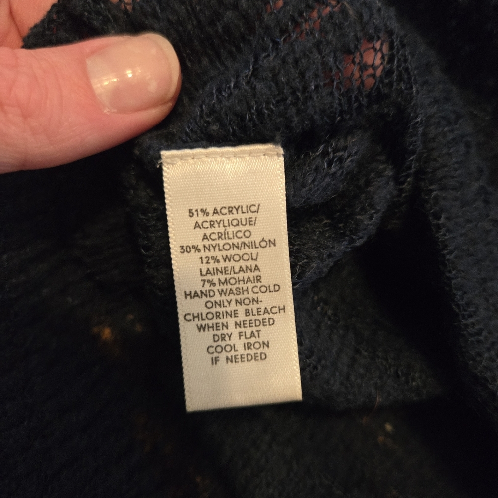 Lou & Grey Textured Navy Blue Sweater Curved Hem Side Slits Preppy Work Office M - Picture 4 of 7